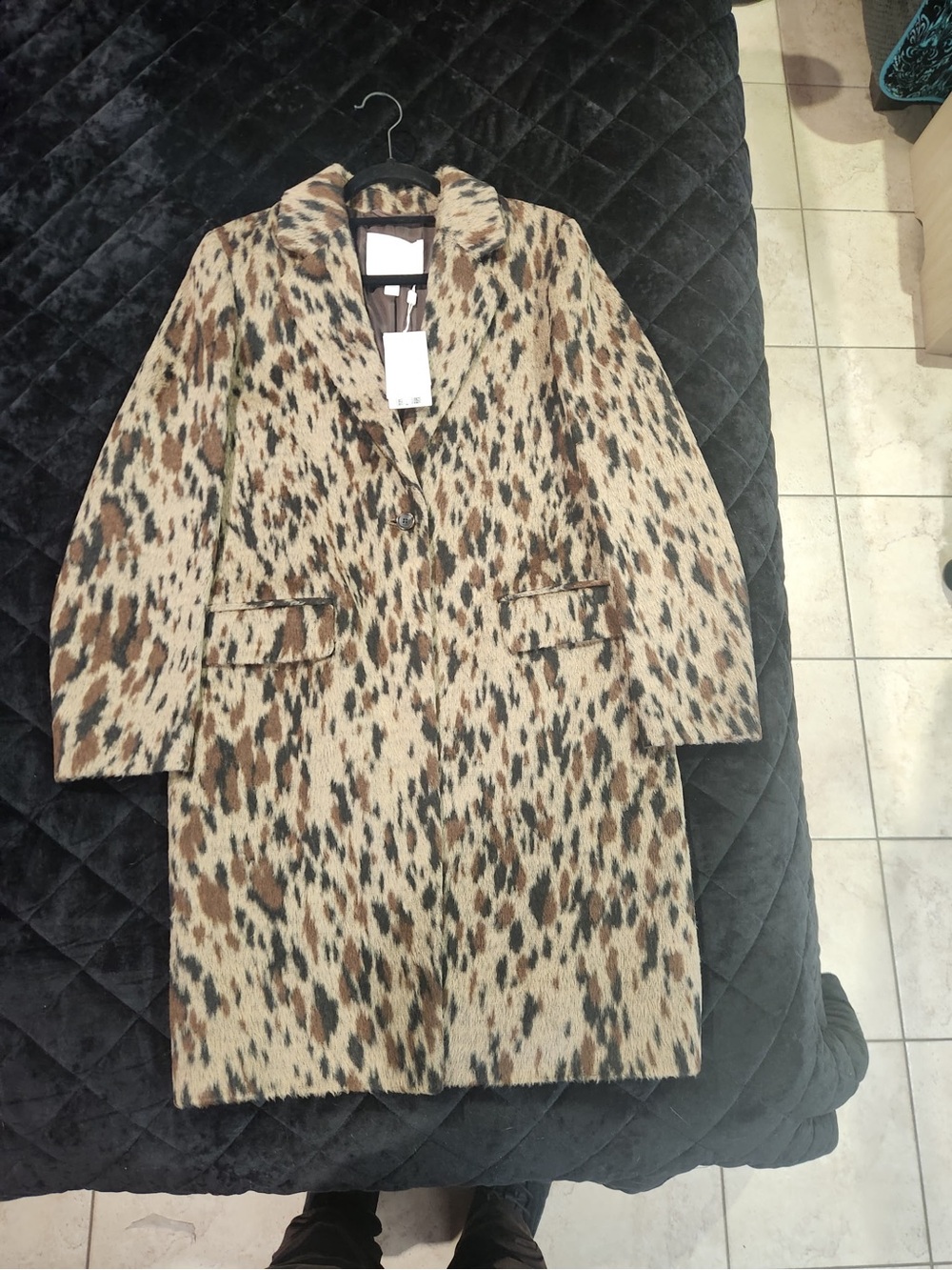Hugo Boss Leopard-Print Wool Pea Coat - Beige, Brown, Black